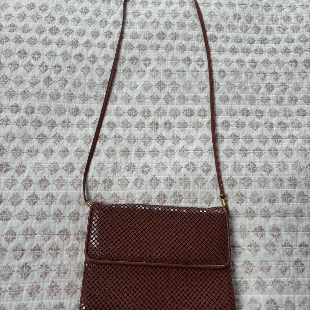 Whiting & Davis Brown Crossbody Bag with Mesh Design